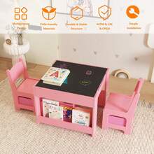 Techigher Kids Table And Chair Set,Wood Toddler Activity Table And 2 Chairs Set With Storage,Removable Tabletop And Bookshelf For Classroom Daycare And Snack Time Arts Crafts Sturdy - Pink - View 2