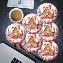 2 piezas/4 piezas/6 piezas Manteles individuales de silicona con estampado de casa de jengibre, decoración navideña, adecuados para mesa de comedor, bar de café, todo el año, manteles lavables para mesa, decoración de habitación, posavasos, manteles de escurrimiento, manteles individuales de cocina y comedor, decoraciones de fiesta interior y exterior, decoración del hogar, regalo ideal