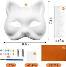 37 Pcs Therian Mask Kit White Cat Masks DIY To Paint Furry Animal Mask Therian Stuff Masquerade Cosplay Party,11552706 - 杏色 - 查看 2