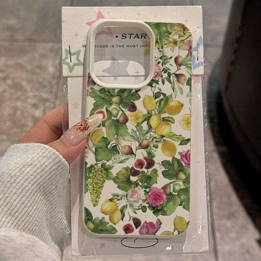 1pc TPU Material Elegant Lemon & Fig Flower Vintage Full Screen Pattern ...