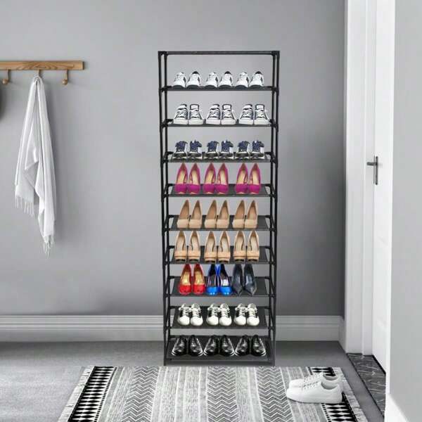 10 Tier Stackable Shoe Rack, Stainless Steel Frame Holds 50 Pairs, Space-Saving Storage Shelves, Ideal For Entryway, Closet, Garage, Bedroom, Durable & Easy To Assemble