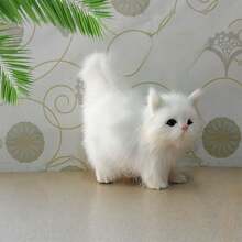 Gato falso, lindo juguete modelo suave y realista gato decoración de escritorio adorno para el hogar - Blanco - Ver 1