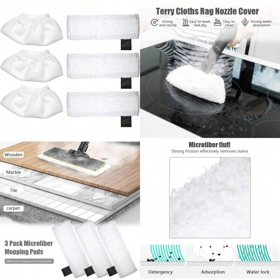 Microfibre Cloth Set For Karcher Steam Cleaner Replacement Cloths SC1 SC2 SC3 SC4 SC5 Accessories Microfibre Cloth Set Washable For Steam Cleaner Handheld Device 3 Layer Nozzle Covers