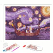 1pc Exquisite 5D Diamond Painting Kit, DIY Art Piece Of Boat Under Pink Starry Sky, Elegant Unframed Room Decor, Full Round Diamond DIY Kit, Leisure & Stress Relief Handcraft With Perfect Dotting Effect