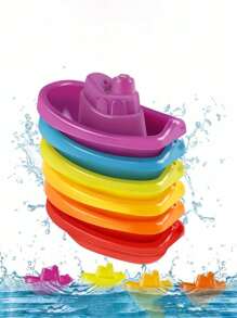 1/3/6 Pcs Random Color Colorful Stackable Bath Boat And Pool Toy, Boat-Shaped Floating Tower Toy, Early Education Intelligence Gift, Water Toy, Outdoor Toy, Indoor Toy, Beach Toy, Outdoor Beach Water Toy,New Year/Christmas/Children's Day/Birthday Gift For Kids, Kids Toys, Toys For Boys And Girls,Suitable For Infant/6 Months And Above