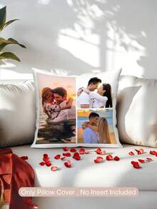 Personalized Gift For Men, 1pc Custom Photo Throw Pillow Cover, Washable Printed Cushion For Couples Families, Christmas Decor, Breathable Soft Home Textile, Heartwarming Customizable Picture Memento, Memory Keepsake Gift - Multicolor - View 3