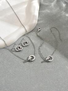 4 件套不锈钢简约奢华精致水钻罗马数字项链，百搭时尚独特设计，适合女性日常佩戴 - 銀色羅馬數位鑲鑽項鍊套裝 - 查看 1