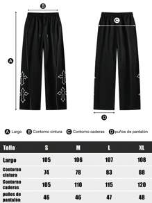1 pieza Pantalones casuales para hombres con bordado de cruz, con cordón, ribete reflectante, adecuados para uso casual, playa, trabajo, entrenamiento, con ajuste recto relajado para primavera, verano, otoño, invierno, regalo para novio/esposo, regalo conmemorativo, para volver a la escuela - Negro - Ver 9