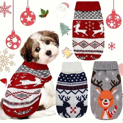 1pc Autumn/Winter New Pet Sweater, Christmas Cat Sweater, Poodle/Corgi Knitted Pullover (Size Runs Small, Suggest Ordering One Size Up)