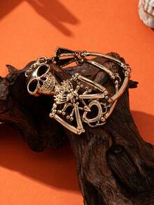 1 pieza Pulsera de cadena de mano de esqueleto vintage, para usar en Halloween y todos los días - Plata antigua - Ver 6