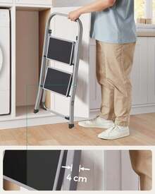 SONGMICS Step Ladder, 2-Step Ladder, Folding Ladder, Lock, Space-Saving Storage, Holds Up To 150 Kg - Grey - View 2
