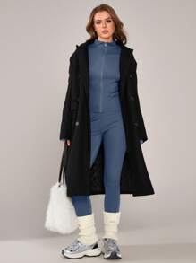 NcmRyu 1 套女式弹力运动简约立领拉链设计收腰提臀性感长袖上衣和裤子运动服套装 - 藍色 - 查看 5