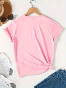 Spring Tops Fashion Letter Print Women's Round Neck Pure Cotton T-Shirt Simple Design, Comfortable And Breathable, Suitable For Daily Casual Wear, Versatile, Shows Natural And Elegant Style, Summer Party Essential, Local Delivery Loose And Comfortable Summer - hồng - Xem 2