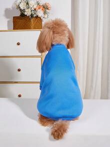 1pc Pet Crew Neck Sweatshirt, Pet Supplies Dog Cat Autumn/Winter Warm Clothing, Plush Soft Comfortable Apparel, Casual Homewear Animal Outfit, Cute Funny Cartoon Dog Cat Clothes - Blue - View 4
