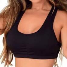 Top Fitness Academia com Bojo Removível  e Alça Larga  Simples    Nenhum    Casual-Confortável  Casual-Esportivo    Cropped