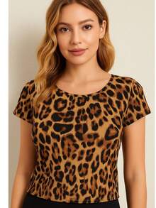 blusa de leopardo para dama - Café integral - Ver 2
