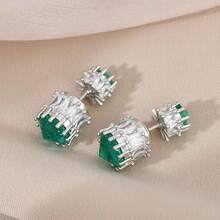 Nuevos y elegantes pendientes de moda, pendientes que se pueden usar por delante y por detrás, joyas con circonita cúbica sintética brillante verde, encantadores pendientes pequeños para damas, regalo de cumpleaños para mujeres
