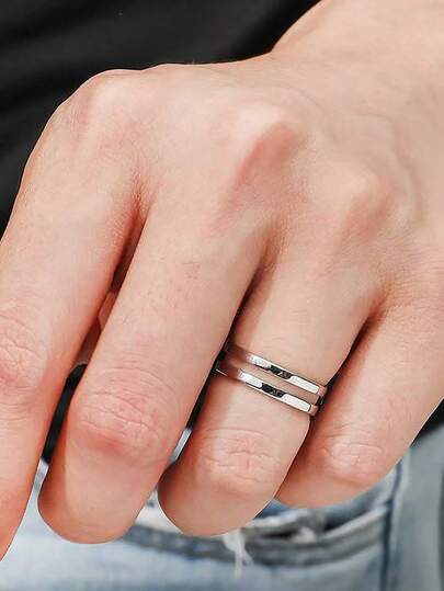 1pc Adjustable Open Men's Silver Ring