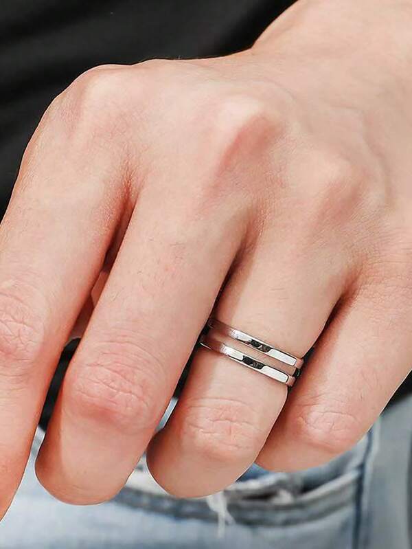 1pc Adjustable Open Men's Silver Ring