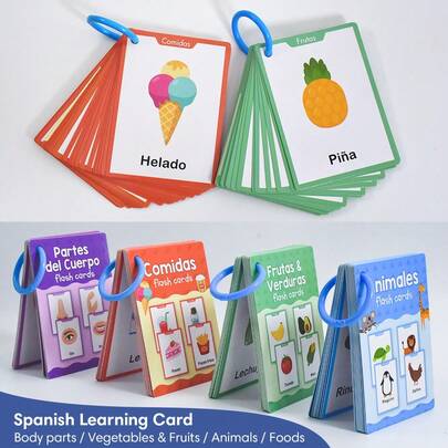Lachilly Tarjetas de vocabulario en español, tarjetas de aprendizaje de vocabulario para niños, vocabulario de alimentos, animales, partes del Body, frutas, verduras, reconocimiento de vocabulario, suministros educativos para preescolar y jardín de infantes, herramientas de aprendizaje de idiomas, recursos para el hogar, la escuela y el aula