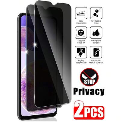 2片装防窥透明钢化玻璃膜，兼容三星Galaxy S25 Ultra S24 A56 A55，9H硬度，防爆防摔；兼容 17 16 15 Pro Max；兼容小米Redmi Note 13 14 4G 5G Pro，防窥隐私手机屏幕保护膜
