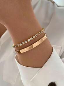 2 Pieces Of Bracelet Bracelet Small Delicate Minimalist Stack Wear Hand Jewelry Women - Yellow Gold - View 7