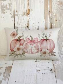 1/2/4pcs, Fall Pink Pumpkins Pillow Covers Flower Chinoiserie Farmhouse Autumn Thanksgiving Decor Lumbar Cushion Cases For Couch Home Decorations - Pink - View 5