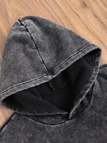 Es Trus Cotton 秋冬女装趣味印花嘻哈“雏菊、脸、花朵和字母”图案街头风，韩版舒适复古基础款时尚通勤百搭Y2K女装，适合户外休闲，常规小众朋克风黑色修身水洗连帽卫衣 - 黑色 - 查看 6