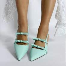 Spring/Summer New Bowknot Patent Leather Pointed Toe Stiletto High Heel Sandals With Ankle Strap - Green - View 1