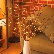 1 Set Realistic Tree Branch Shaped LED Lights, Battery Powered, Each Light Contains 20 LED Beads, Decorated With Artificial Small Branches In Vase, Stylish Decor, Can Be Used As Bedside Lamp, Romantic Home Decor - Coffee Brown - View 6