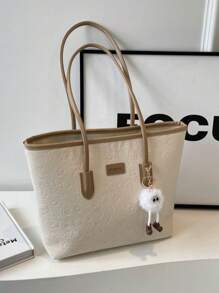 大容量女士时尚百搭单肩包，新款手提帆布手提包，首选设计，非常适合上学、通勤和购物（无吊坠） - 彩色 - 查看 7