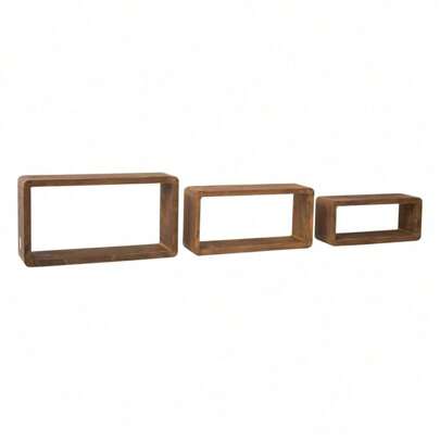 Rebecca Mobili Set 3 Mensole Parete Rettangolari Legno Scuro Design 39x21x10