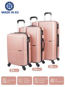 歐洲製造，行李箱學校宿舍必備品大學宿舍必備品學校行李箱旅行箱行李箱耐度假必備手提行李箱旅行箱、輪式行李箱套裝、登機箱，托運箱，四輪行李箱、硬殼拉桿箱、ABS 材質， - 珊瑚粉 - 查看 10