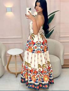 Look Of Millions!!! Long Strapless Dress With Floral Print - French Vanilla - 查看 5