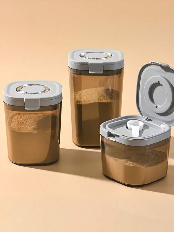 1pc Baby Milk Powder Storage Jar, Household Integrated Sealed Jar, Grain Storage Box, Portable Layered Milk Powder Jar, Spoon Powder Separation, Double-Layer Sealing Ring + Strong Buckle, Top Cover With Time Scale, Suitable For Kitchen Storage/Baby Food Storage/Travel Storage/Brown Light-Proof Version Can Prevent Nutrient Loss(Please Refer To The Comparison Chart For Product Size)