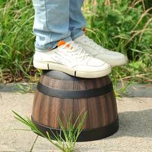 Vintage Whiskey Barrel Planter - Resin Stripe Pattern, Set Of 2 Oval Plastic Planters With Drainage Holes And Trays, Suitable For Herbs And Succulents, Suitable For Indoor And Outdoor Use - 復古中號 - 查看 8