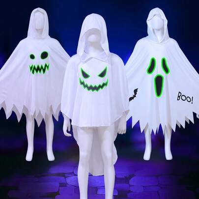 Children's Men's And Women's Glow In The Dark Ghost Costume Cosplay For Girls' Jumpsuit Halloween Horror Party Glowing Costume, A Cute And Scary Cosplay Costume For Halloween