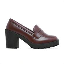 Myrol Outlet Women's White Oxford Moccasin Medium Heel Comfortable Classic Work - 鏽棕色 - 查看 6