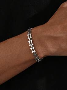 1pc Punk Style Stainless Steel Bone Shaped Bracelet, With Unique Metallic Luster. Suitable For Men To Wear At Halloween Party/Gothic Theme Gathering - Silver - View 1