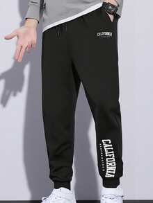 Men's California Print Jogger Pants - Casual Drawstring Waist Printed Leisure Pants, Fashionable Men's Casual Trousers