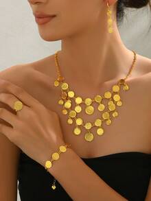 1 Set Ancient Coin Necklace, Earrings, Bracelet, Ring Vintage Element Jewelry Set, Ideal For Weddings, Parties, Festivals - Yellow Gold - View 8