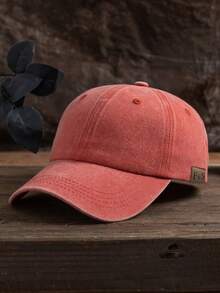 1 pieza Gorra de béisbol unisex de estilo casual y de moda para exteriores, ajustable, con etiqueta, de unicolor lavado, estilo retro de calle, adecuada para combinar a diario, tipo gorra de papá - A - Ver 5