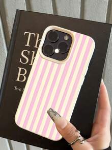 Simple Pink Vertical Striped Phone Wallpaper Background Print Large Hole Grain Milky White Phone Case For IPhone 16 PRO MAX/11/12/13/14/15/15 Pro/15 Plus/15 Pro Max/X/XS Max/XR/11 Pro/12 Pro - 白色 - 查看 2