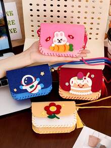 4件套DIY卡通动物斜挎包套装 - 可爱无纺布女孩钱包，适合缝纫工艺品和派对礼物，手工制作，礼品（仅含材料，需手工制作） - 彩色 - 查看 1