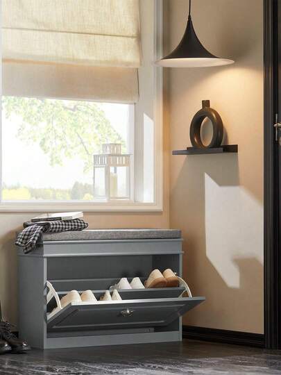 SoBuy Hallway Shoe Bench Shoe Rack Shoe Cabinet With Seat Cushion And Flip-Drawer Black W75 X D24 X H51cm FSR82-L-SCH Shoe Bench Shoe Storage Bench Storage Bench Shoe Rack Shoe Storage Rack Shoe Cabinet Shoe Storage Cabinet Storage Cabinet Shoe Cupboard Storage Cupboard Hallway Furniture Entryway Furniture Black Morden Style Minimal Style Nordic Style
