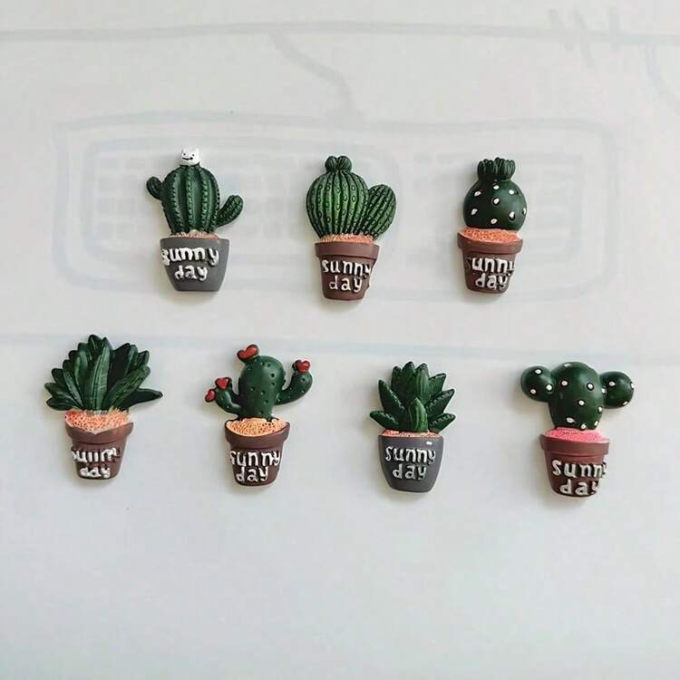 6 件仙人掌和多肉植物冰箱贴，迷你 ABS 树脂植物主题冰箱贴，适用于家庭和办公室装饰，椭圆形白板磁铁适用于厨房和工作区，完美的圣诞节、情人节和母亲节节日礼物套装 - 彩色 - 查看 3