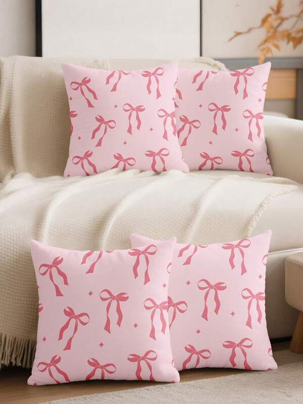1/2/4pcs Throw Pillow Covers, Cushion Cover, Soft Accent Cushion Case, Bedding, Pink Bow Pattern Pillow Shams, Only Pillow Covers Without Inset, Zipper Closure, For Sofa, Couch, Bedroom Living Room Home Decor, And Various Room Types, Soft And Breathable, Skin-Friendly And Comfortable, Cozy Home Textile, Utumn Decor, Room Decor, Back To School, School Supplies, Autumn Decor Home, Wedding, 45*45, Fall Home Decor