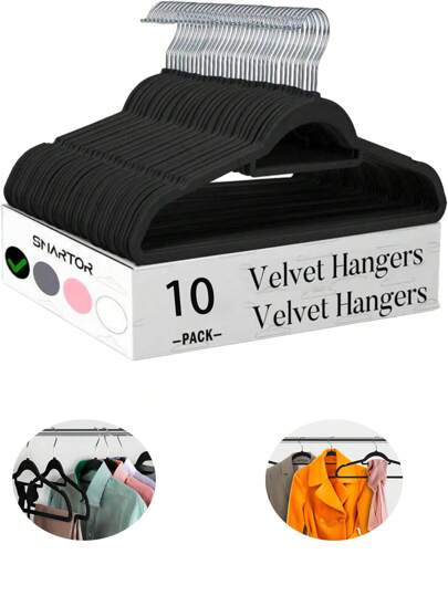 1/2/5/10 pièces Cintre de luxe en velours noir antidérapant, cintre pour vêtements ultra-fin et gain de place - rainure pour épaule, crochet rotatif à 360 degrés antidérapant pour vêtements et pantalons, très adapté pour organiser les manteaux, les vêtements, les costumes, les hauts, les cravates, les chemises, les jupes et les pantalons