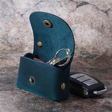 Monedero mini vintage de cuero genuino, bolsa para llaves, billetera pequeña con broche a presión para cambio, para hombres y mujeres - Azul - Ver 7