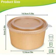 750 millilitres / 25 onces. 20/40/60 pièces grandes bols en papier avec couvercle, bols à soupe jetables, convenant pour les aliments chauds et froids, fournitures pour fête.